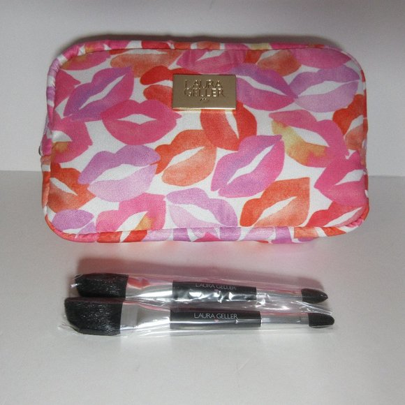 Laura Geller (2) Dual Eyeshadow & Blush Brush and (1) Makeup Cosmetic Bag - Picture 1 of 3